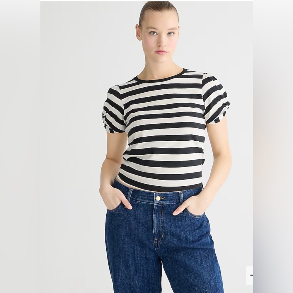 NWT J.CREW Size M Vintage Jersey Puff-Sleeve T-Shirt in Stripe